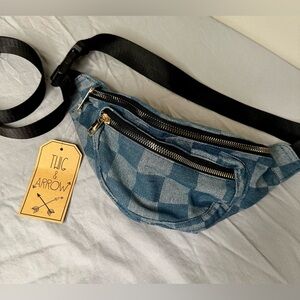 Twig & Arrow Blue Checkered Belt Bag.
